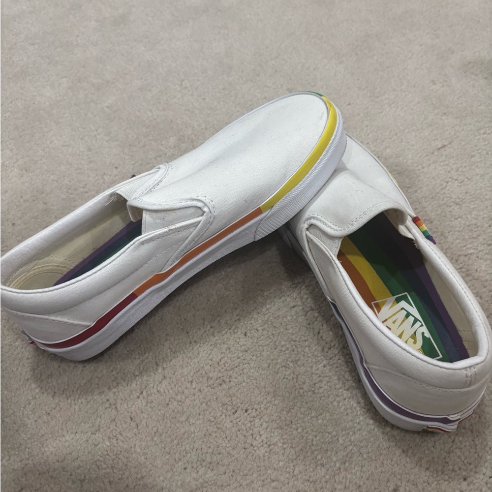 Vans White Slip-On with Colorful Rainbow Accents